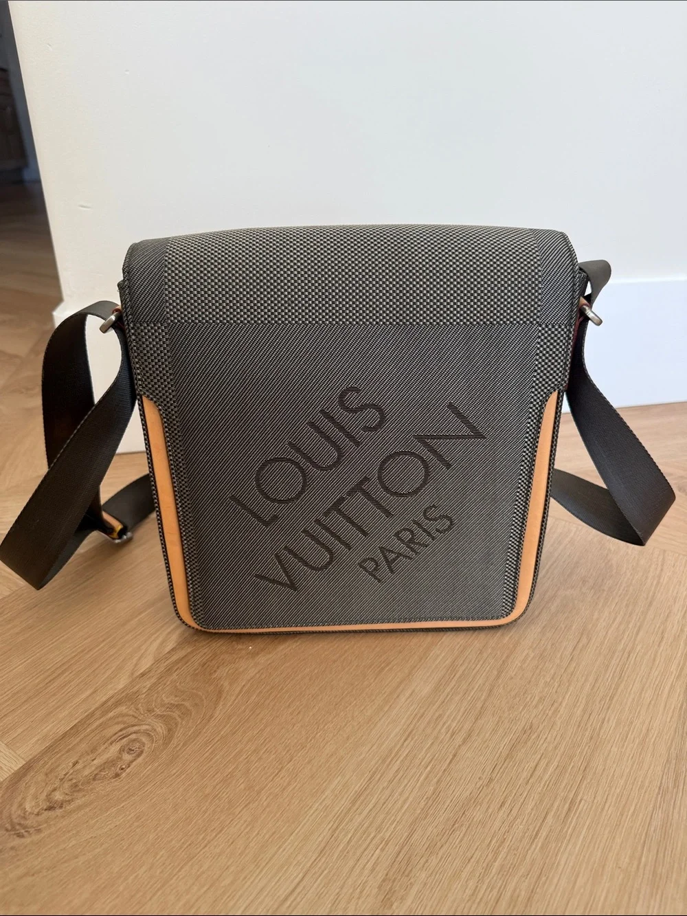 Louis Vuitton Gray Messenger Bag with Tan Trim